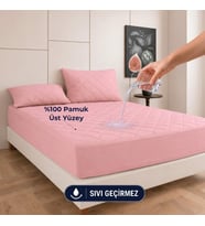 Pudra Kapitone Sıvı Geçirmez Yatak Koruyucu Fitted Alez Çarşaf%100 Pamuk 160X200