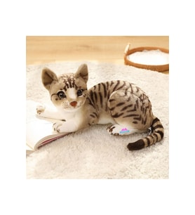 Gerçek Görünümlü  Peluş Kedi Gri Tekir 40 Cm