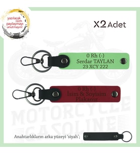 Motor Tutkunlarına, İsim Plaka ve 0 Rh (-) Kan Grubu Yazılı x2 Anahtarlık Set, Kırmızı-F Yeşil-Syh (Çok Renkli)