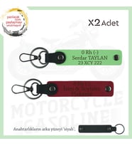 Motor Tutkunlarına, İsim Plaka ve 0 Rh (-) Kan Grubu Yazılı x2 Anahtarlık Set, Kırmızı-F Yeşil-Syh (Çok Renkli)