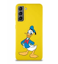 Samsung Galaxy S21 Soft Premier Kapak Donald Duck-C Tasarımlı Silikon Kılıf - Sarı (Şeffaf)