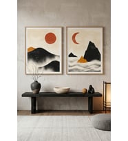 Doğa Motifli Minimalist 2'li Ahşap Çerçeveli Tablo Seti