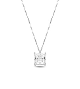 Gümüş Swarovski Zirconia Taşlı Kare Model Kadın Kolye