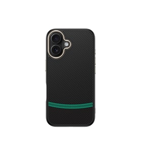 iPhone 16 Plus Kılıf M-safe Şarj Özellikli Karbon Fiber Görünümlü Antina Kılıf (Siyah-Yeşil)