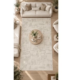 Beliz Viskon Krem Soyut Desenli Premium Salon Halısı