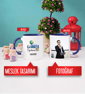 Coğrafya Öğretmenine Hediye Coğrafya Öğretmeni Kupa Bardak Lacivert Fotoğraflı