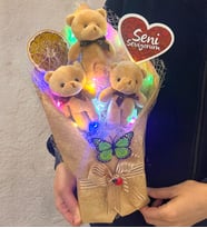 Renkli Led Işıklı Özel Tasarım Peluş Ayıcık Buketi Büyük Boy