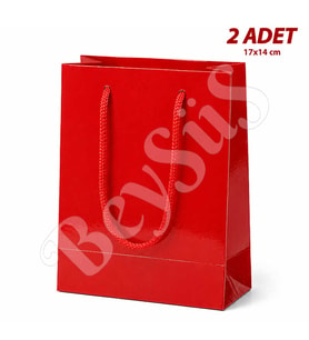 17x14 cm Parlak Kağıt Çanta Kırmızı 2 Adet