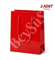 17x14 cm Parlak Kağıt Çanta Kırmızı 2 Adet