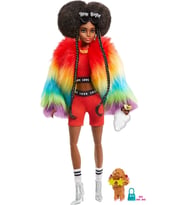 Barbie Extra - Gökkuşağı Renkli Ceketli Bebek, Fino Figürü İle, 3-9 Yaş Arası Kızlar İçin İdeal Bir  (Çok Renkli)