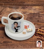 BK Gift Kişiye Özel Sunum Tabaklı Baba Godfather Karikatürlü Türk Kahvesi Fincanı Model 2