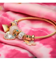Shekka Kelebek Kalp Kilit ve Çiçek Figürlü Taşlı Gold Charm Bileklik