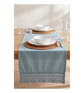 Mineral Blue Lacy Pamuklu Dantelli Runner 40x150 cm