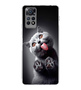 PrintiFy Xiaomi Redmi Note 11 Pro ile Uyumlu Kedi 2 Kamera Korumalı Şeffaf Kılıf