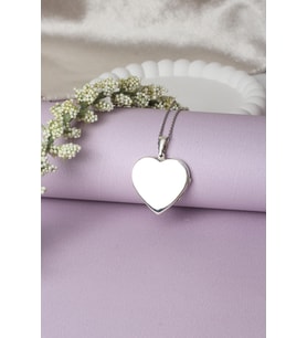 Resimlik Kolye Kalp Madalyon Zincir 925 Ayar Gümüş Kolye (Silver)