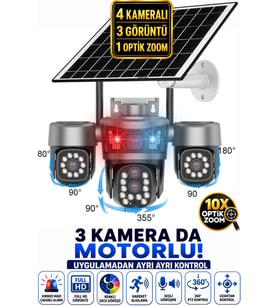 RX99 3 Kameralı Optik Zoom 4G Sim Kartlı Solar Güvenlik Kamerası Dış Mekan Gece Görüş Güneş Panelli