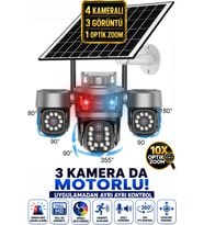 RX99 3 Kameralı Optik Zoom 4G Sim Kartlı Solar Güvenlik Kamerası Dış Mekan Gece Görüş Güneş Panelli