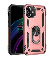 Apple iPhone 12 Kılıf Metal For Car Yüzüklü Standlı Military Ring Serisi (Rose)