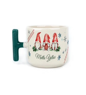 Mutlu Yıllar 3 Noel Baba Baskılı Yeşil Kulplu T Yılbaşı Kupası