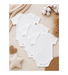 Kız Bebek 3’lü Beyaz Kısa Kollu Body Seti Basic Sade Bebek Zıbını