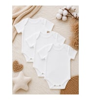 Kız Bebek 3’lü Beyaz Kısa Kollu Body Seti Basic Sade Bebek Zıbını