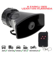 Her Araca Uyumlu Uzaktan Kumandalı Siren 8 Farklı Siren Sesi Korna Güçlü Polis Sireni 12V 100W