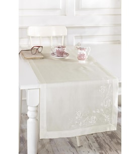 Krem Buldan İpeği Köşe İşlemeli 50x130 cm Runner