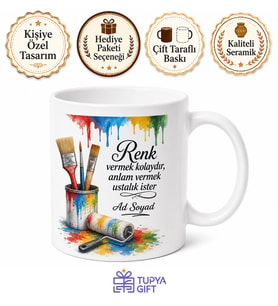 Boyacı Temalı Baskılı Kupa Bardak Duvar Fırça Tasarım Hediye Porselen Mug