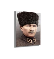 Temperli Gerçek Cam Tablo Portre Kalpaklı Atatürk Fotoğrafı