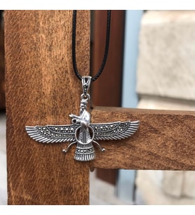 Markazit Taşlı Büyük Boy Unisex Ahura Mazda Gümüş Kolye
