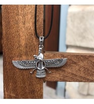 Markazit Taşlı Büyük Boy Unisex Ahura Mazda Gümüş Kolye