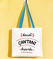 BK Gift Kişiye Özel Kendin Tasarla Turkuaz Kulp Gabardin Bez Çanta 40x35cm, Alışveriş Çantası, Plaj Çantası, Baskılı Omuz Çantası