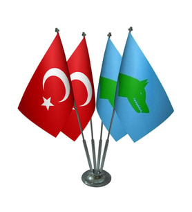 Masa Üstü Göktürk Devleti Bayrağı Türk Bayrağı Dörtlü Krom Direk Masa Bayrak Seti