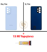 Samsung A53 Mavi Arka Pil Kapağı Batarya Kapağı Lazer Kesim + B-7000 Yapıştırıcı
