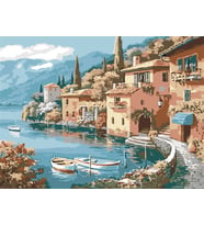 Sahilde Yalılar Sayılarla Boyama Seti 50x65 cm (Tuvale Gerili)
