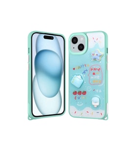 Apple iPhone 15 Plus Uyumlu Kılıf Parlayan Simli Kabartma Figürlü Zore Cevze Kapak (Açık Yeşil)