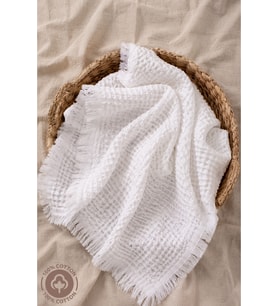Unisex Bebek Waffle Kumaş %100 Organik Pamuklu Püsküllü Bebek Battaniyesi P