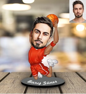 Kişiye Özel Basketbolcu Karikatürlü Ahşap Biblo Bay-1-Eco