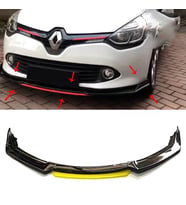 Renault Clio 4 Mk4 Sarı Renkli Şeritli Dilli Ön Lip 4 Prç Parlak Siyah ABS 2012 - 2019