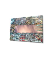 Miyrem Glasses Collection -A1^#  Renkli Balkonlu Geometrik Bina Cam Tablo (Çok Renkli)