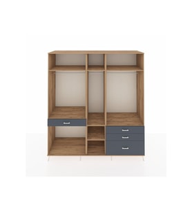 Kronos Dolap 7 Raflı 4 Çekmeceli 3 Askılı 220x59x243 Çam-Çam/Antrasit