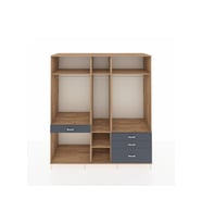 Kronos Dolap 7 Raflı 4 Çekmeceli 3 Askılı 220x59x243 Çam-Çam/Antrasit