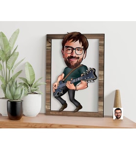 BK Gift Kişiye Özel Erkek Gitarist Karikatürlü 3D Ahşap Tablo, Sevgiliye Hediye, Arkadaşa Hediye, Yıl Dönümü Hediyesi, Doğum Günü Hediyesi-1