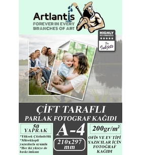 Fotoğraf Baskı Kağıdı A-4 200 Gr/m2 50'li 1 Paket A4 Fotoğraf Kağıdı Ofis Ve Ev Tipi Mürekkepli Yazıcılar İçin (Beyaz)