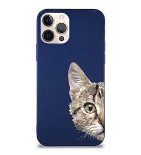 Apple iPhone 12 Pro Soft Premier Kapak Catface Tasarımlı Silikon Kılıf - Lacivert (Şeffaf)
