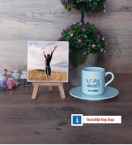Uçak Mühendisi Fotoğraflı Dekoratif Taş, Ahşap Altlıklı Türk Kahvesi Fincanı Hediye (Model 2)
