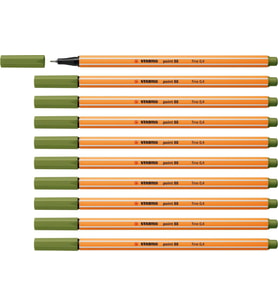 Stabilo İnce Keçe Uçlu Kalem 88 Point 0.4 MM Yosun Yeşili Fineliner Kalem (10 Lu Paket) (Karışık)