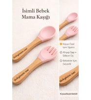 Bebeklere özel doğal isme özel mama kaşık&çatal seti