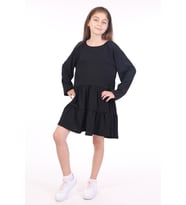 Toontoy Kız Çocuk Reglan Kol Elbise (Siyah)