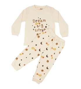 Erkek Çocuk Ekru Dream Yıldızlı Baskılı Pijama Takımı